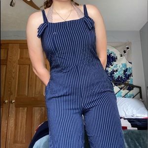 Navy blue striped jump suit